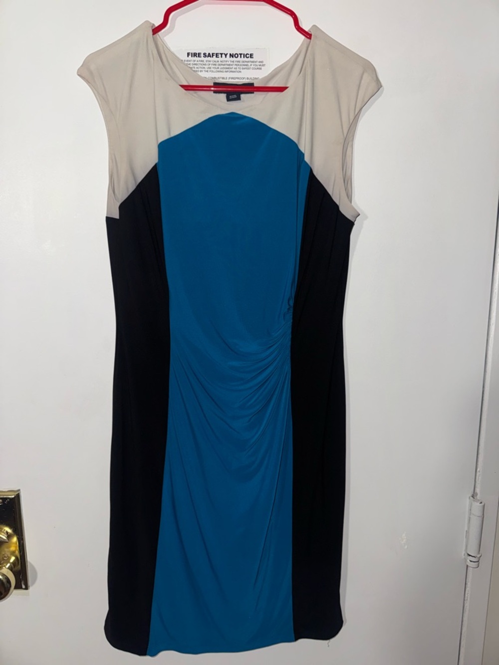 American Living Teal, Black & Cream Ruched Colorblock Midi Dress
